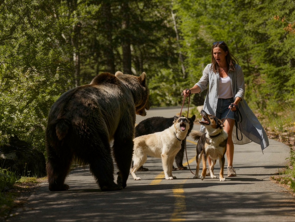 Grizzly Bear Dog Walker Encounter