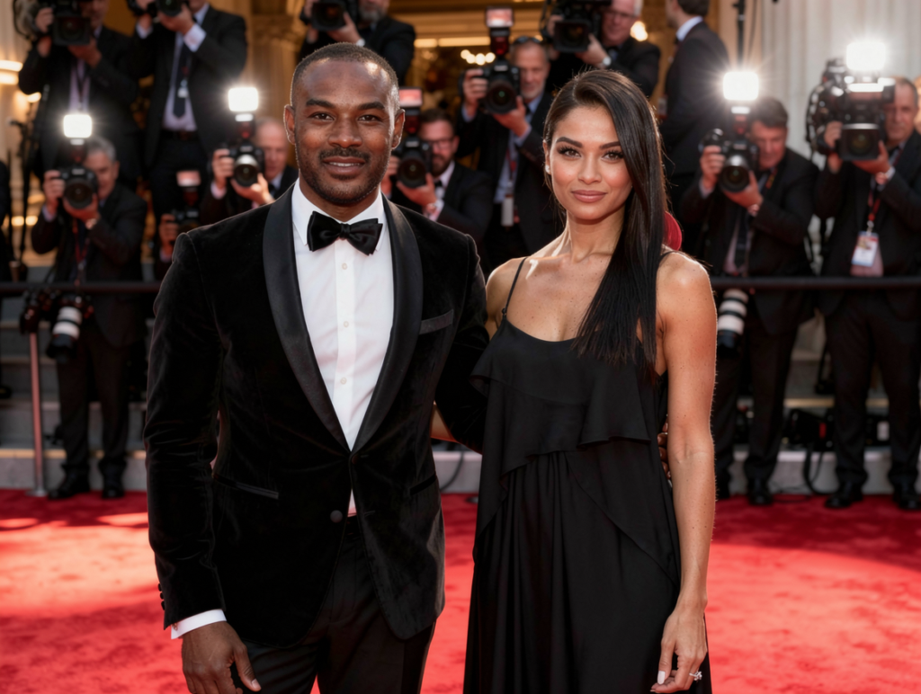 Berniece Julien inspired elegant businesswoman with partner at red carpet event