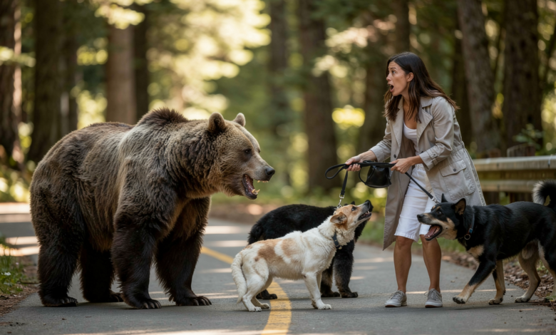 Grizzly Bear Dog Walker Encounter