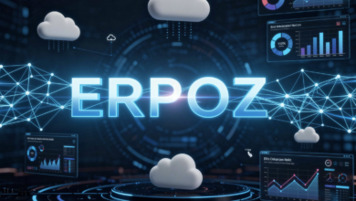 Erpoz ERP technology platform with digital data analytics dashboard
