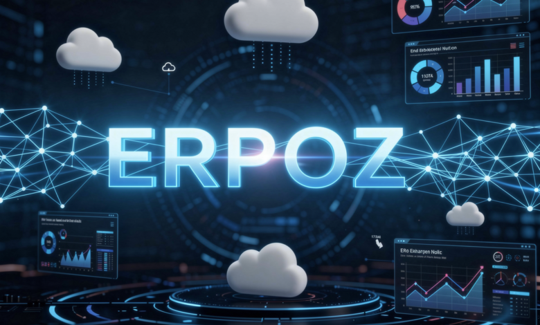 Erpoz ERP technology platform with digital data analytics dashboard